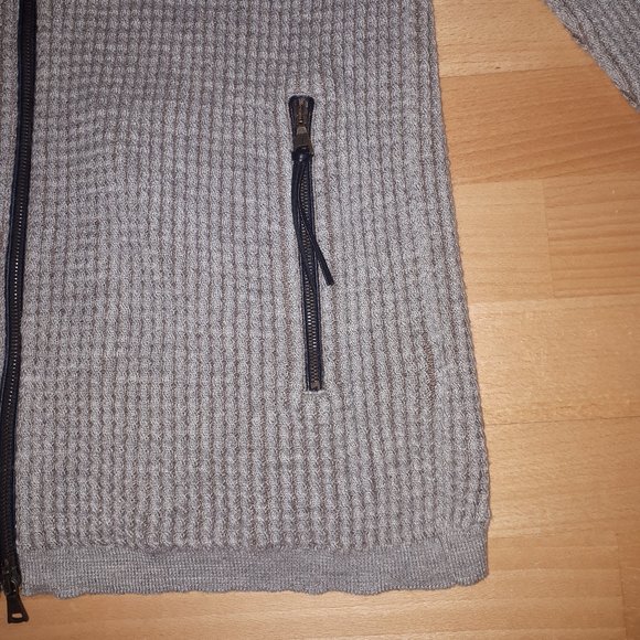 John Varvatos Artisan Beige Tan Alpaca Silk Leather Zip Sweater (Large) - Picture 6 of 7